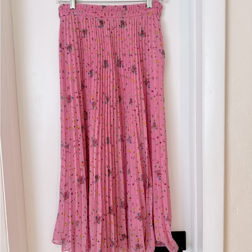 & Other Stories Pink Floral Pleated Midi Skirt